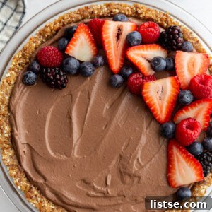 no bake chocolate pie topped with fresh mixed berries
