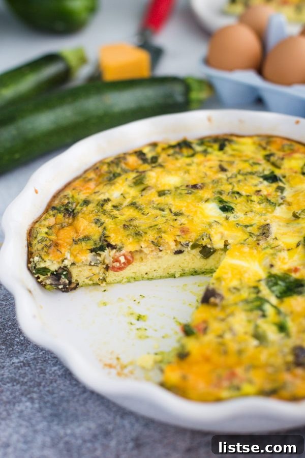Freshly baked Zucchini Crust Quiche, golden and inviting.