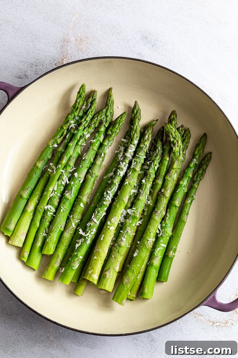 Speedy Skillet Asparagus 9 Cooking asparagus in a large skillet.