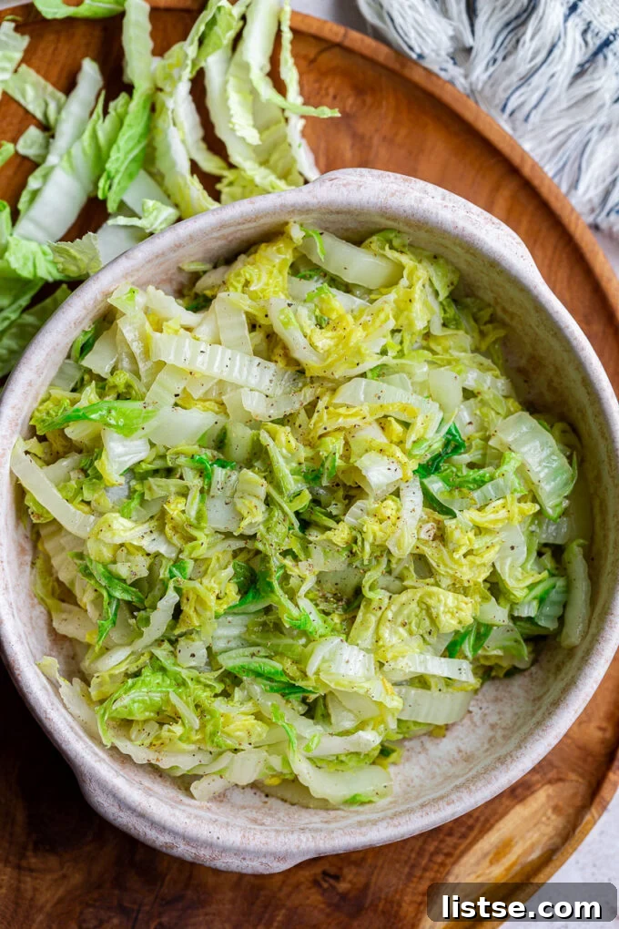 Golden Napa Cabbage Sauté 5 Sautéed Napa cabbage in a bowl.