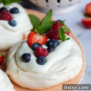 Finished Pavlova dessert with berries