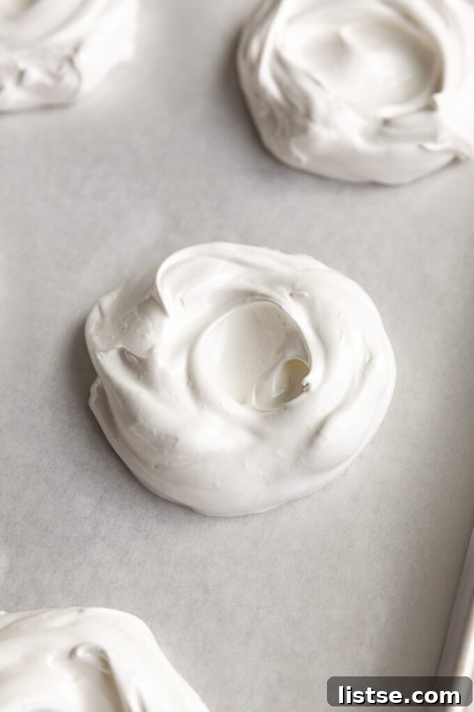 Cooled Pavlova shells, ready for topping