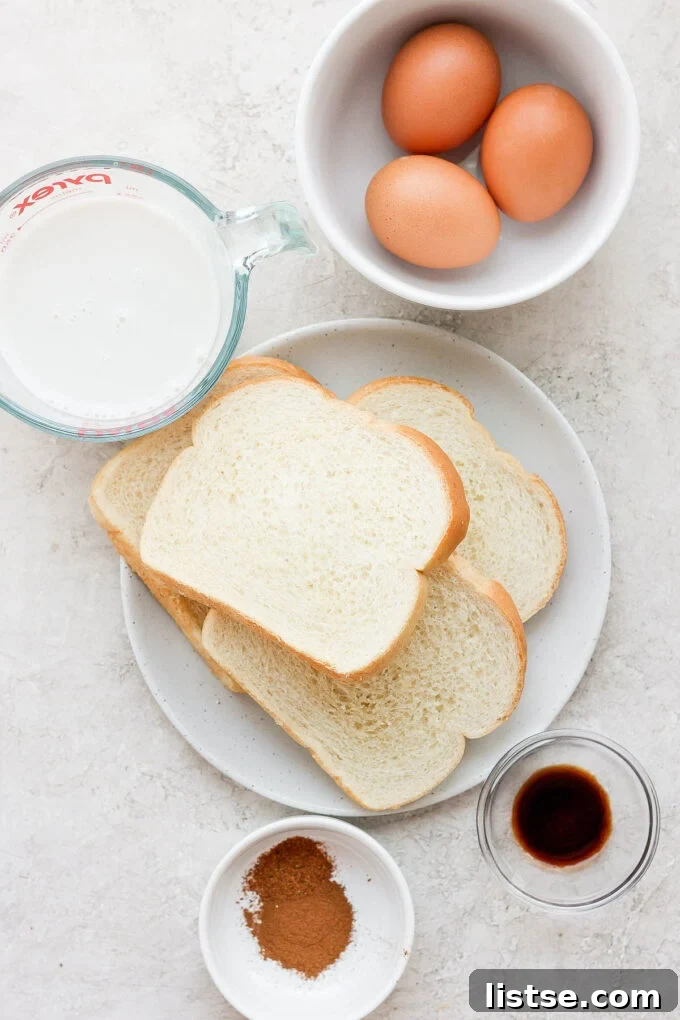 Ingredients for making French toast.