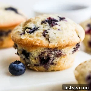 Vegan Blueberry Muffins on a white tray.