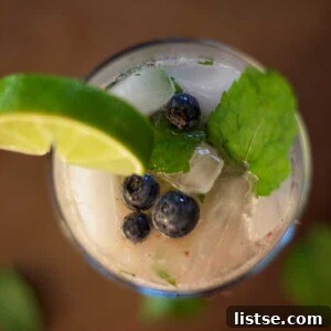 Close-up of a refreshing Blueberry Mojito