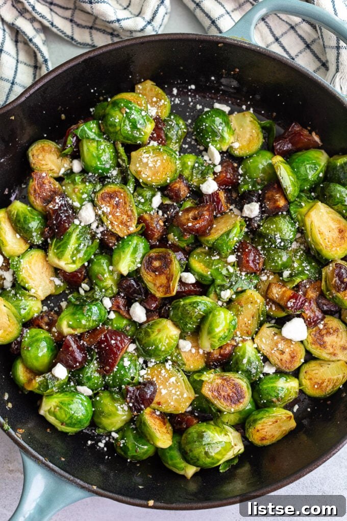Another perspective of the delicious Date Sweetened Brussels Sprouts, highlighting their appealing texture and color.