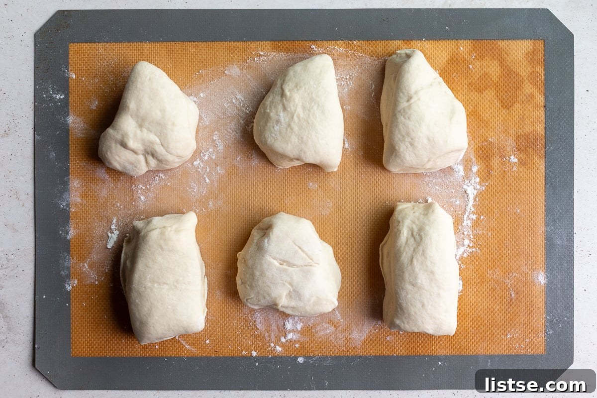 Kaleidoscope Loaf 6 Step 2: Dough after its first rise, divided into six even pieces.