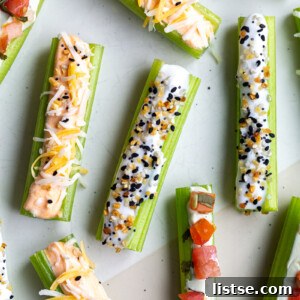 Whipped cottage cheese celery sticks, flavored three ways.