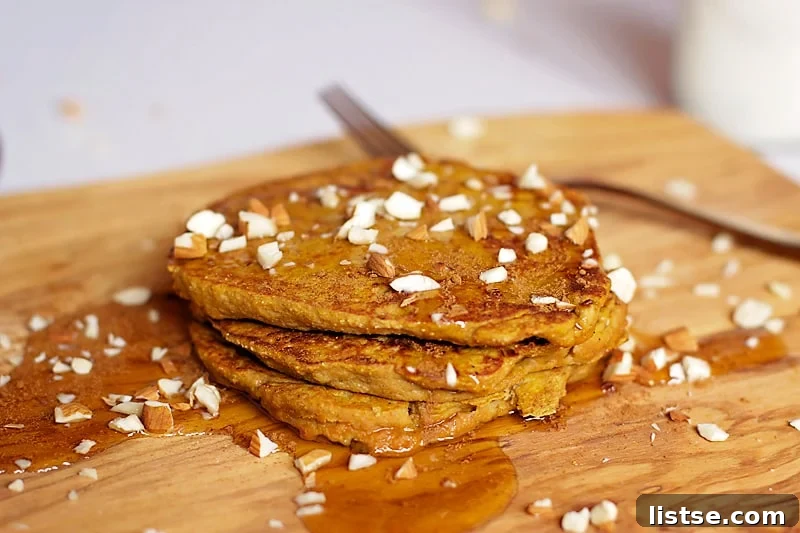 Spiced Pumpkin Protein Stacks 4 Fluffy Pumpkin Protein Pancakes Stacked with Syrup