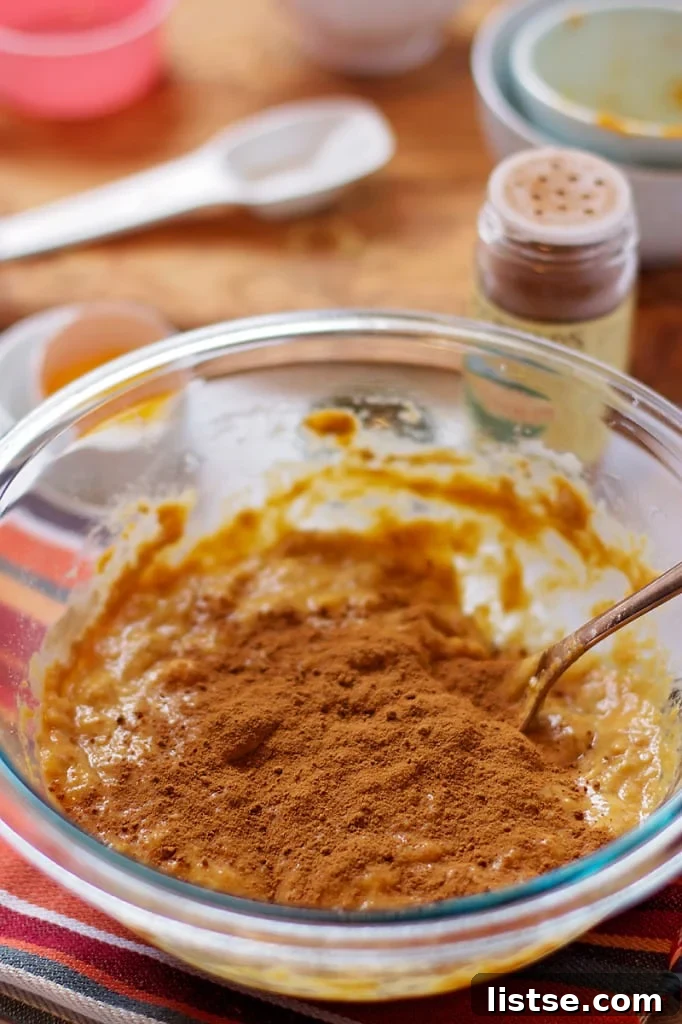 Spiced Pumpkin Protein Stacks 10 Close up of pumpkin protein pancake batter
