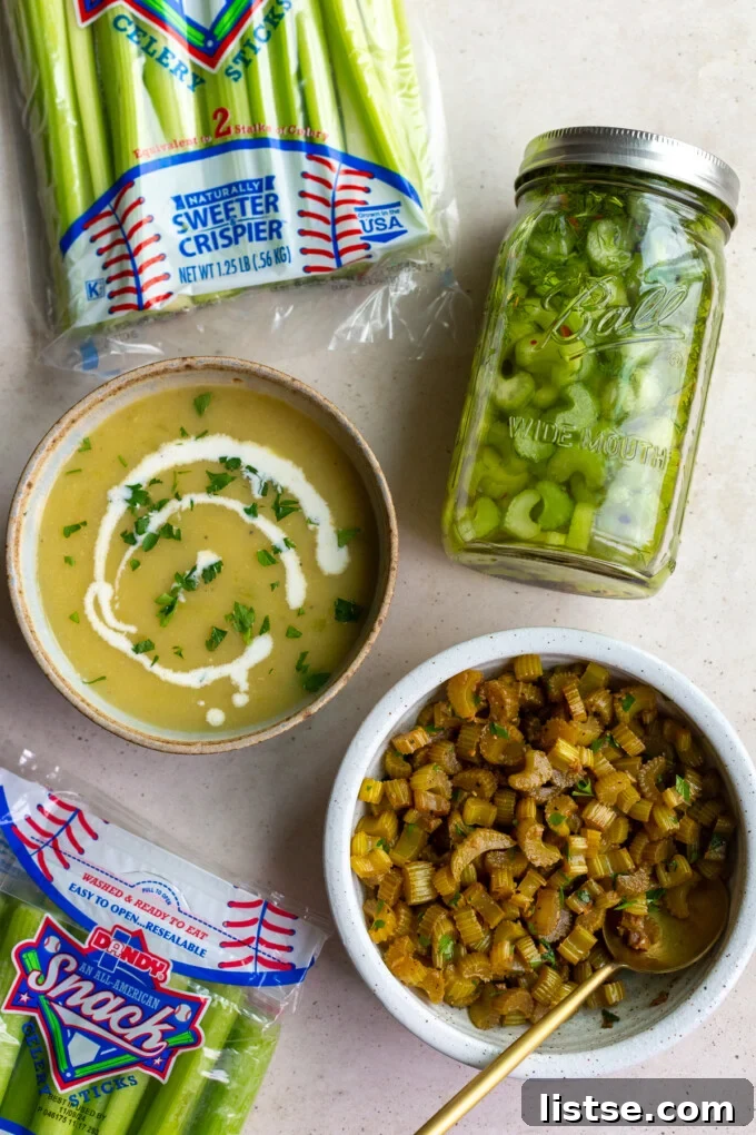Three delicious ways to use leftover celery, including pickled, sautéed, and soup.