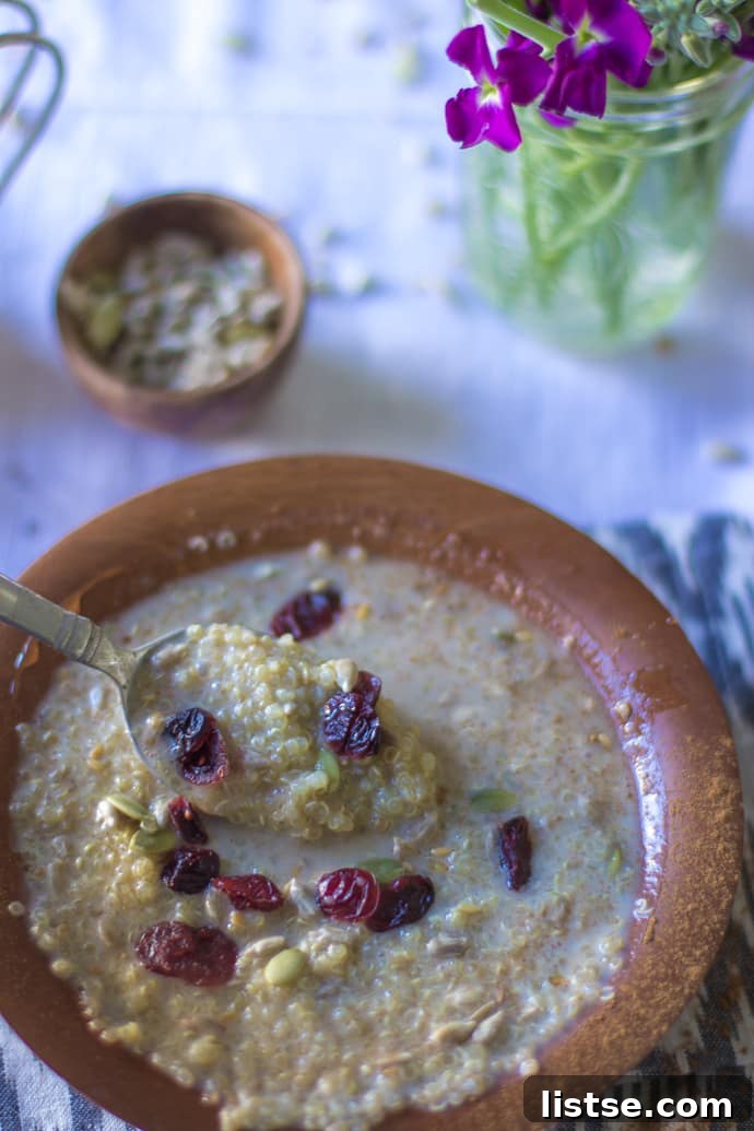 Quinoa Breakfast Cereal Bowl ready to be served