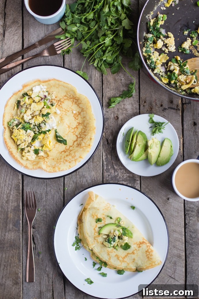 Plated Savory Breakfast Crepes ready to be served