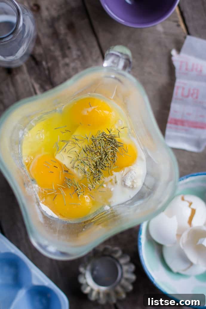 Savory Breakfast Crepes batter in a blender, ready for mixing
