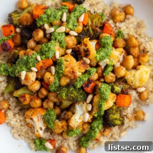 roasted veggies covered in chimichurri sauce