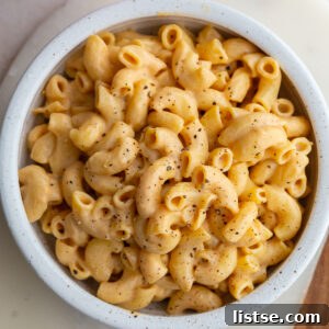 Tofu Mac and Cheese in a bowl, top-down view