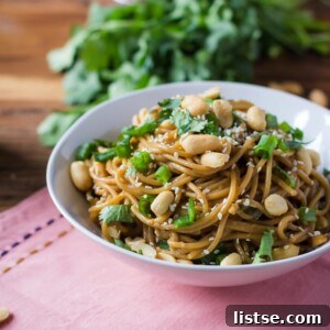 Delicious Soy Peanut Noodles with fresh garnishes.