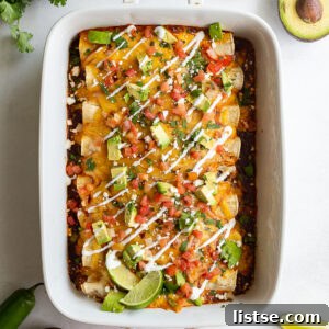 Hearty Vegetarian Enchiladas baked to golden perfection, topped with fresh cilantro