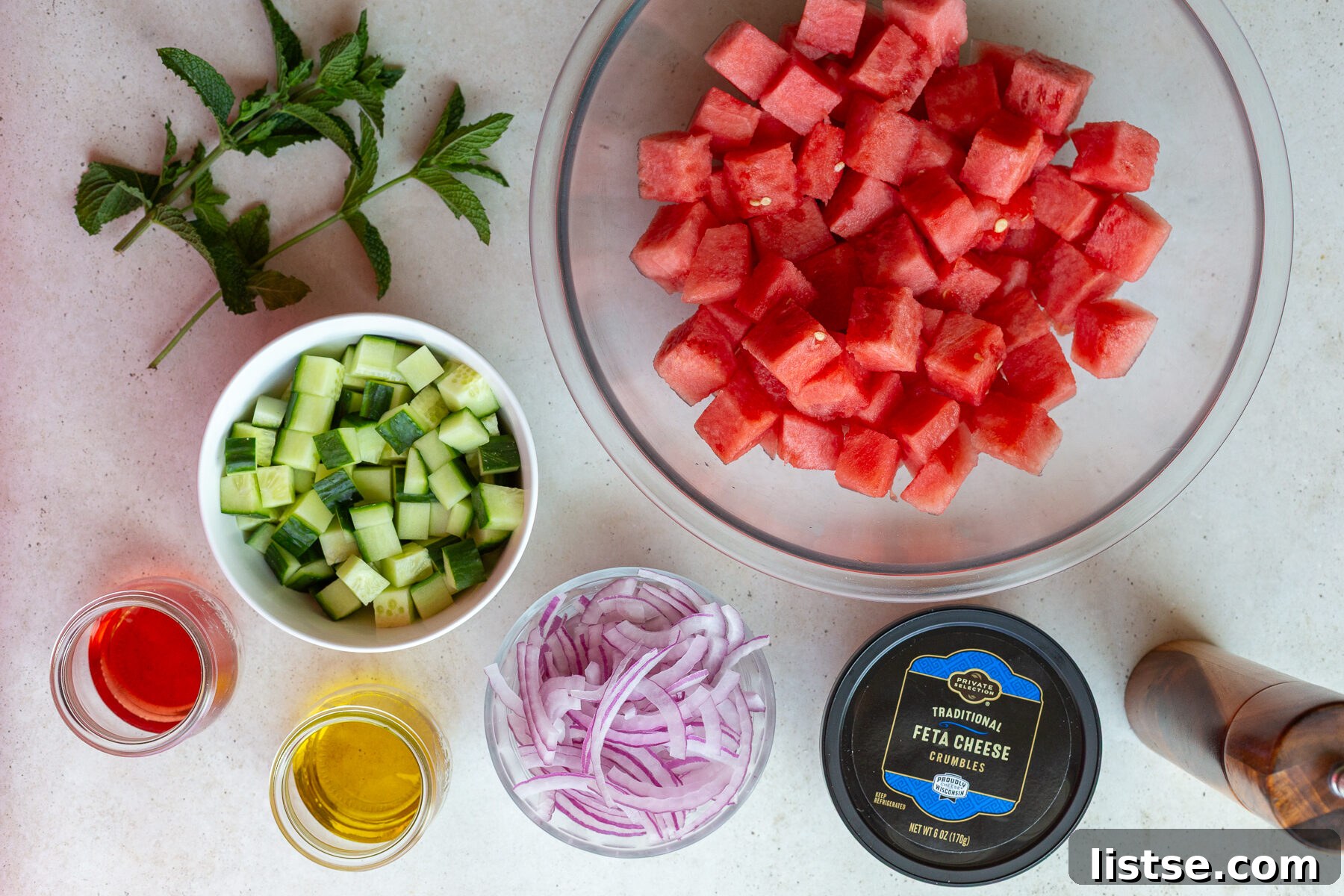 Fresh Ingredients for Watermelon Feta Mint Salad