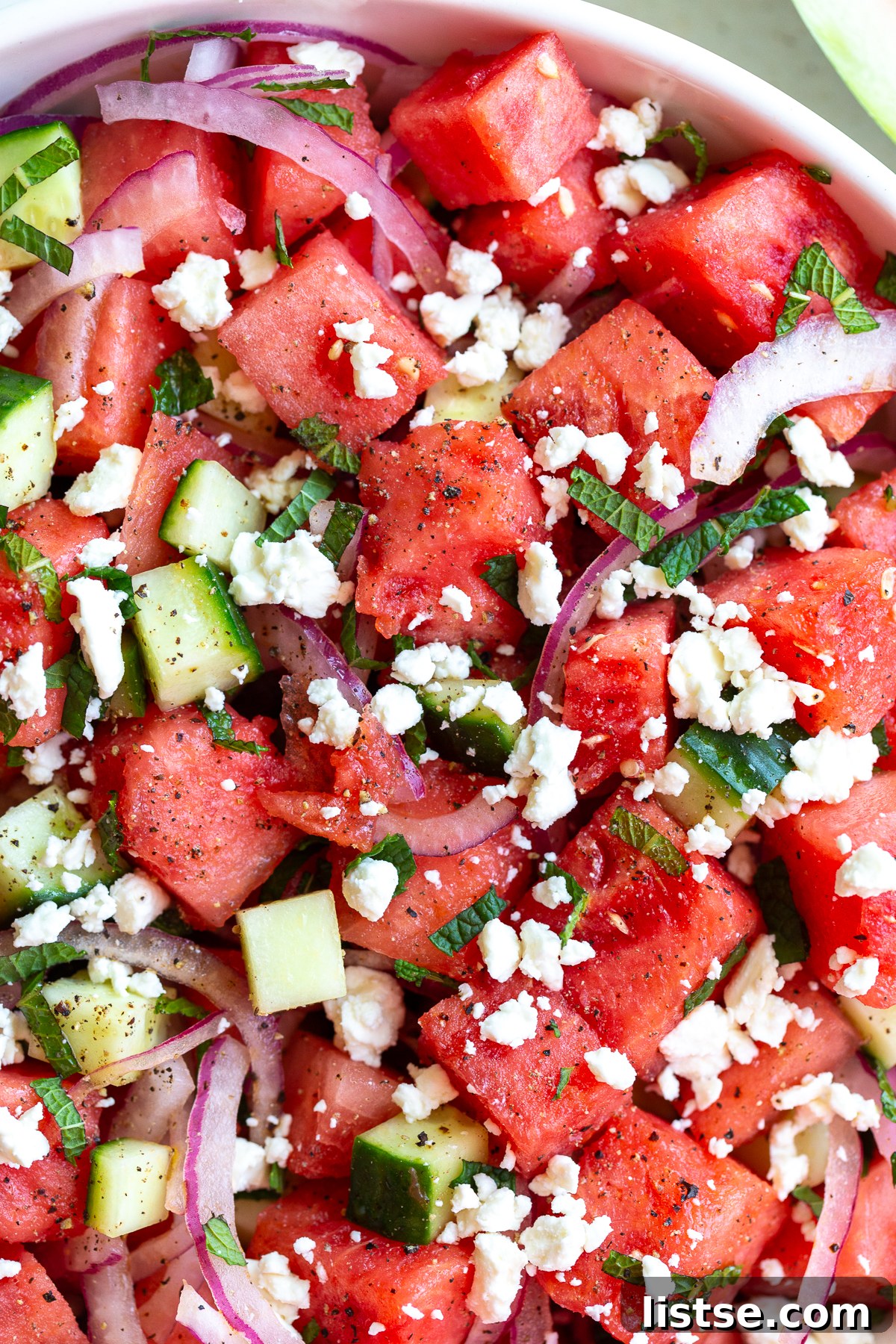 Serving Watermelon Feta Mint Salad
