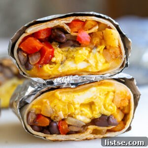 High-protein freezer-friendly vegetarian breakfast burritos ready for meal prep.