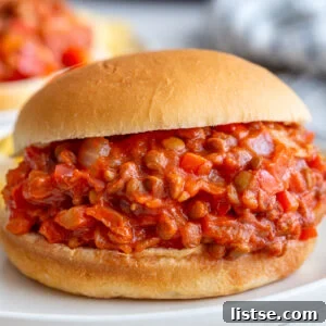lentil sloppy joes on a bun with another in the background