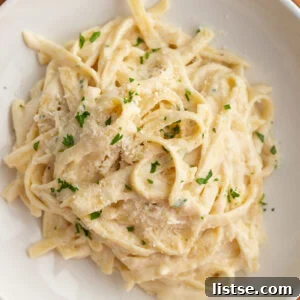 Luscious Homemade Alfredo in Minutes 10 large bowl of fettuccini alfredo homemade topped with fresh parsley