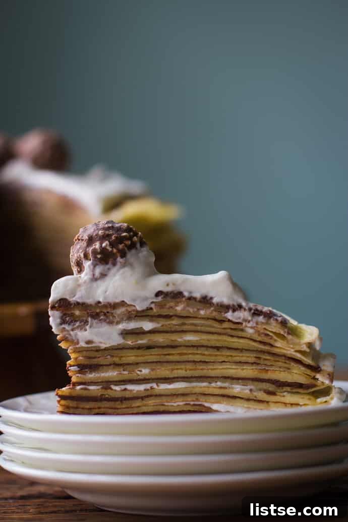 Layers of delicate crepe cake with creamy filling
