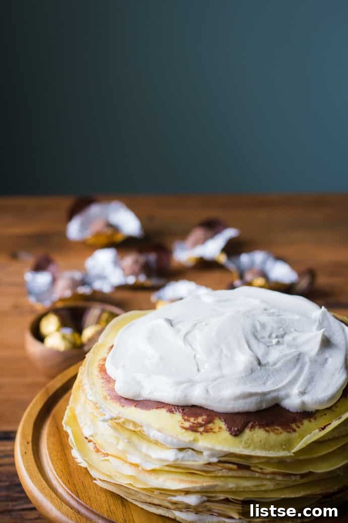 The fully layered crepe cake before final decoration