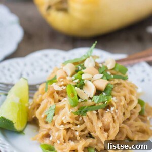 Soy-Peanut Spaghetti Squash Noodles in a bowl, ready to serve