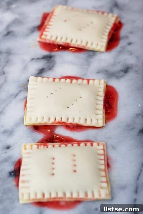 Sealing homemade pop tarts with a fork before baking