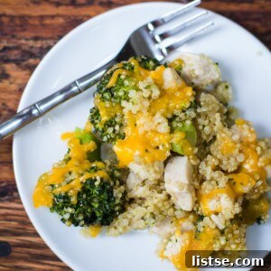 Cheesy Broccoli and Chicken Quinoa served hot