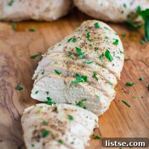 A plate of baked chicken breast