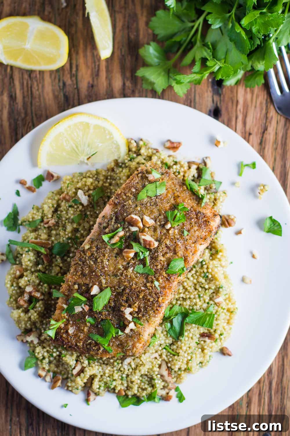 Pecan-Crusted Salmon Perfection 2 Delicious Pecan Crusted Salmon, an easy and healthy dinner recipe perfect for a relaxing evening.