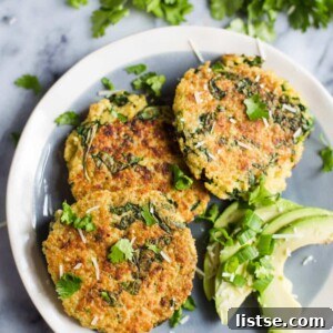 Emerald Quinoa and Kale Fritters 2 Overhead shot of freshly cooked Kale and Quinoa Patties