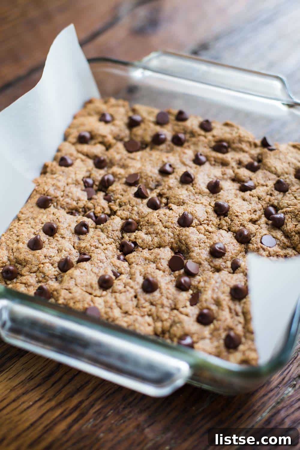 Vegan Almond Butter Chocolate Chip Cookie Bars - close up