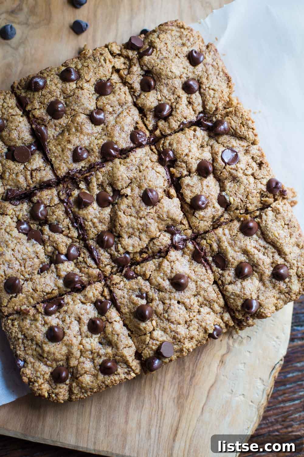 Cutting Vegan Almond Butter Chocolate Chip Cookie Bars