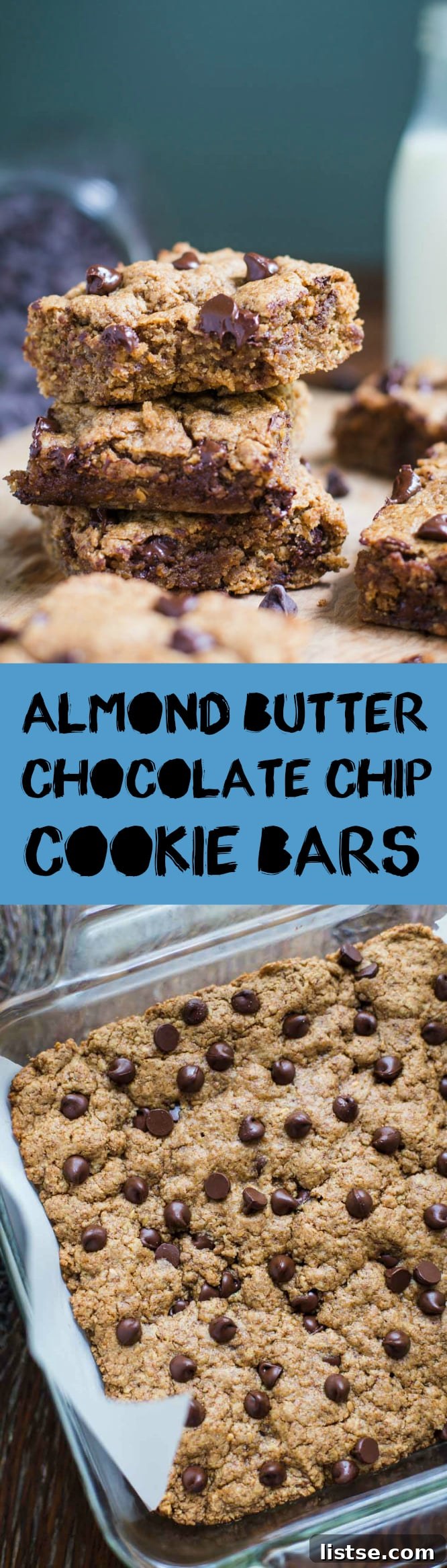 Almond Butter Chocolate Chip Cookie Bars - Pinterest graphic