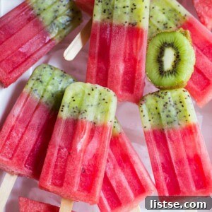 Kiwi Watermelon Fruit Popsicles ready to be enjoyed