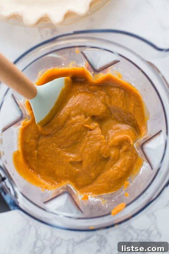 blender filled with vegan pumpkin pie filling ingredients