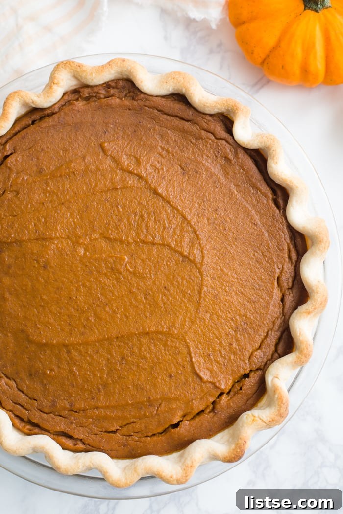 vegan pumpkin pie after it's been baked