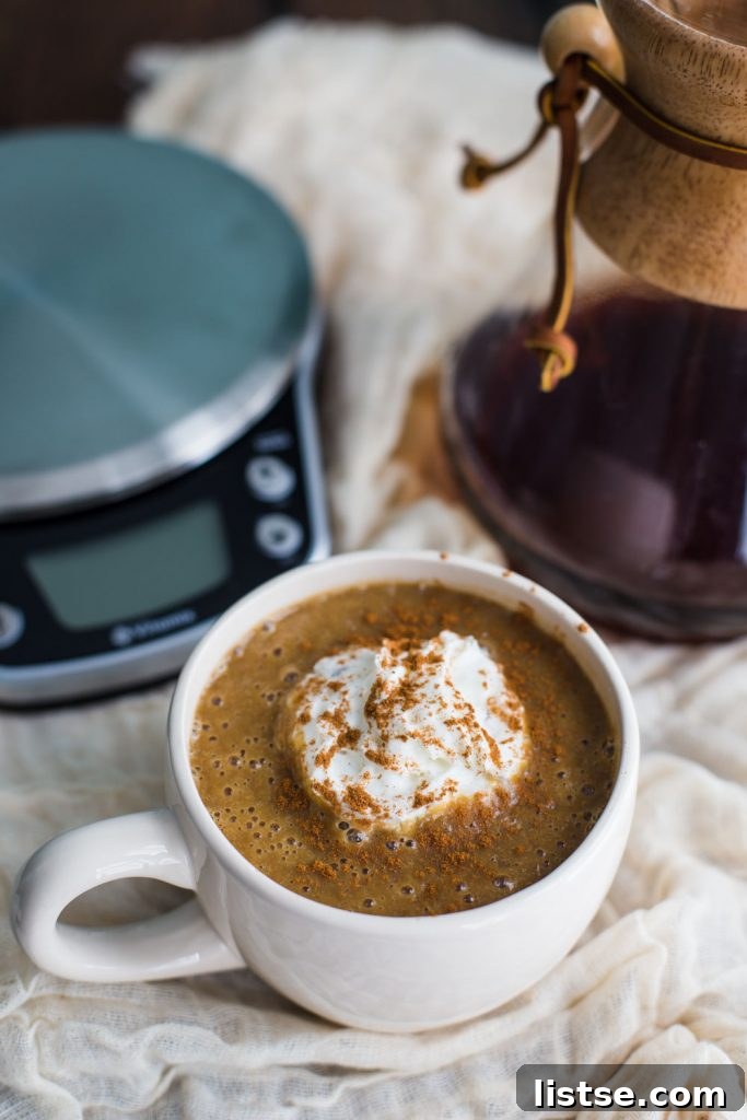 Ingredients for a Warm Pumpkin Latte being measured on the Vitamix Perfect Blend Smart Scale