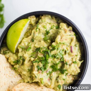 A square image of homemade guacamole for the recipe card