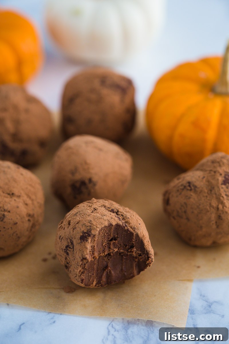 Finished Dark Chocolate Pumpkin Truffles ready to be served.