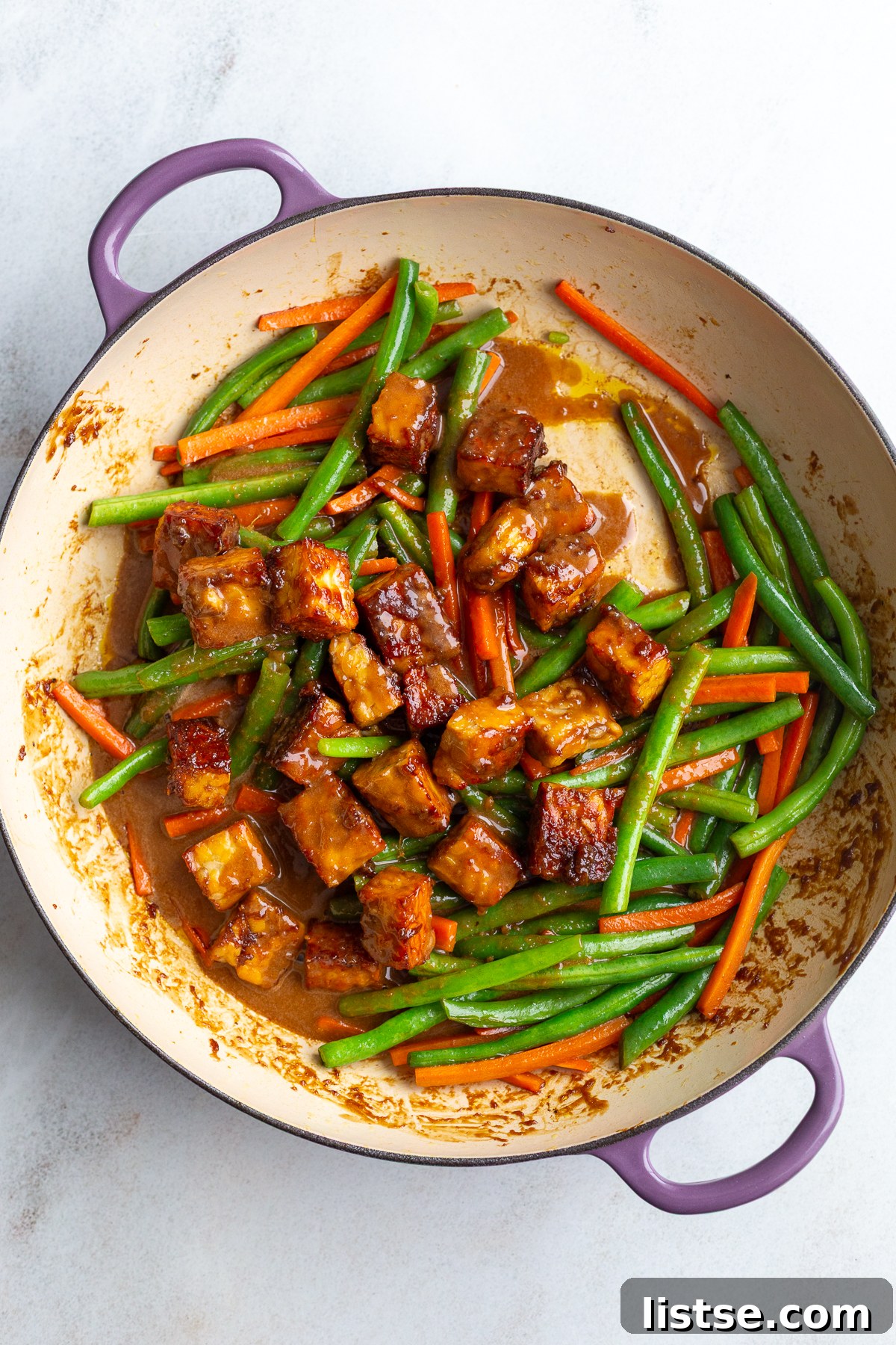 tempeh stir fry in a skillet