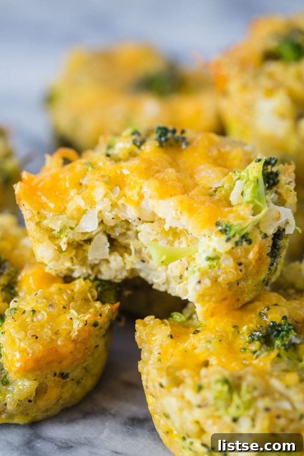 quinoa, cheddar cheese, and broccoli bites on a marble board