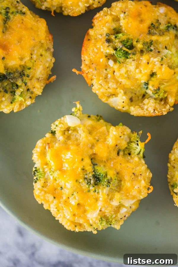quinoa, cheddar cheese, and broccoli bites on a marble board