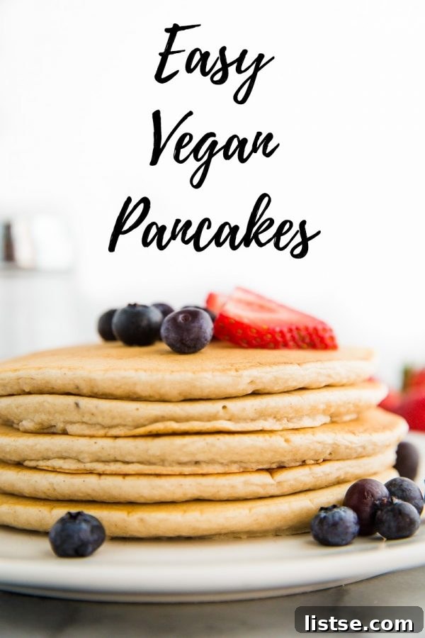 Perfectly Plant-Based Pancakes 4 A close-up shot of a single perfectly cooked easy vegan pancake, golden brown and fluffy, ready to be topped and enjoyed.
