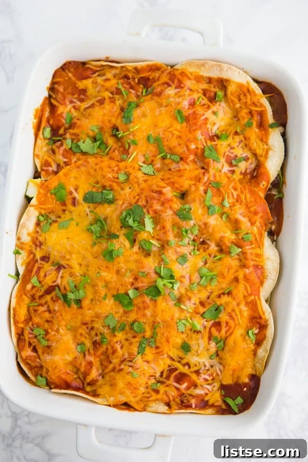 This Loaded Veggie Enchilada Casserole Recipe is a delicious take on traditional enchiladas. An easy dinner that is vegetarian and can even be made into a vegan enchilada casserole if you just leave off the cheese!