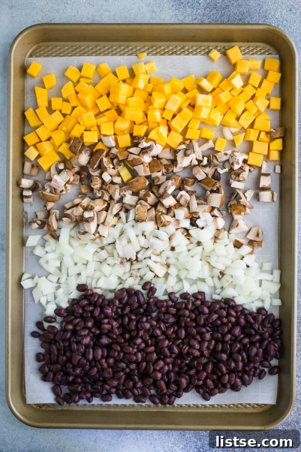 Delicious Sheet Pan Squash Tacos ready to be served - a quick and easy vegan dinner option.